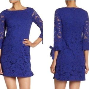 Vince Camuto Blue Floral Lace Tie Sleeve Dress